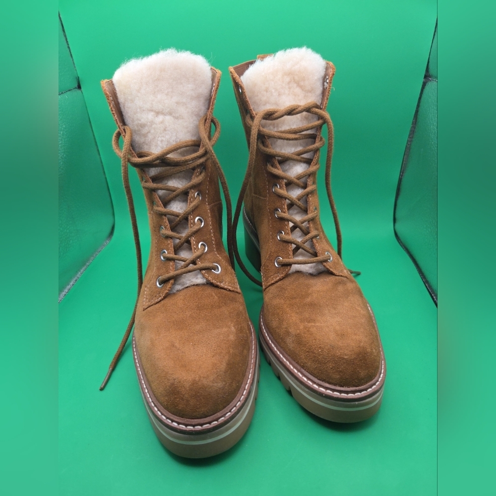 Anthropologie Bernardo Wmns Selena Shearling Lined Lace-Up Ankle Boots 9M Suede - Picture 2 of 16
